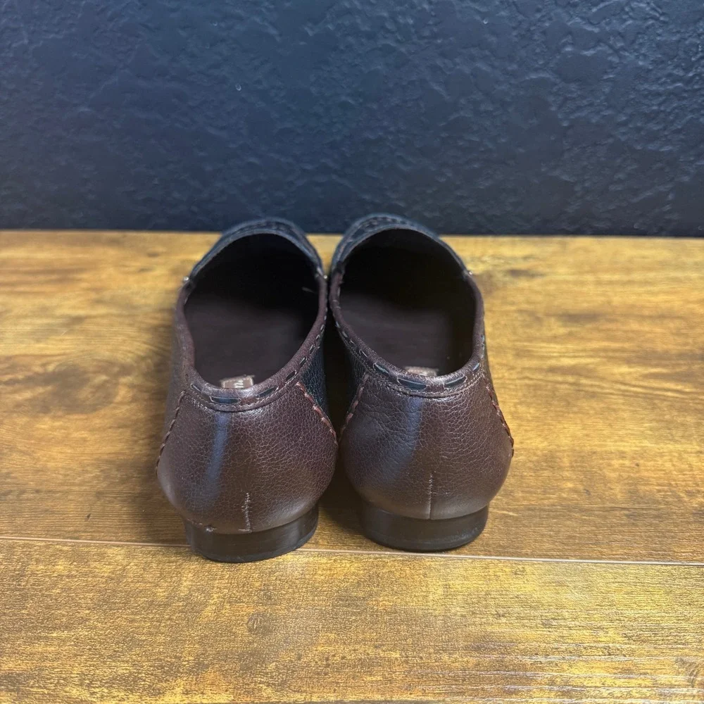 Brighton Kafka Brown Pebbled Leather Embroidered Loafers Womens 8M